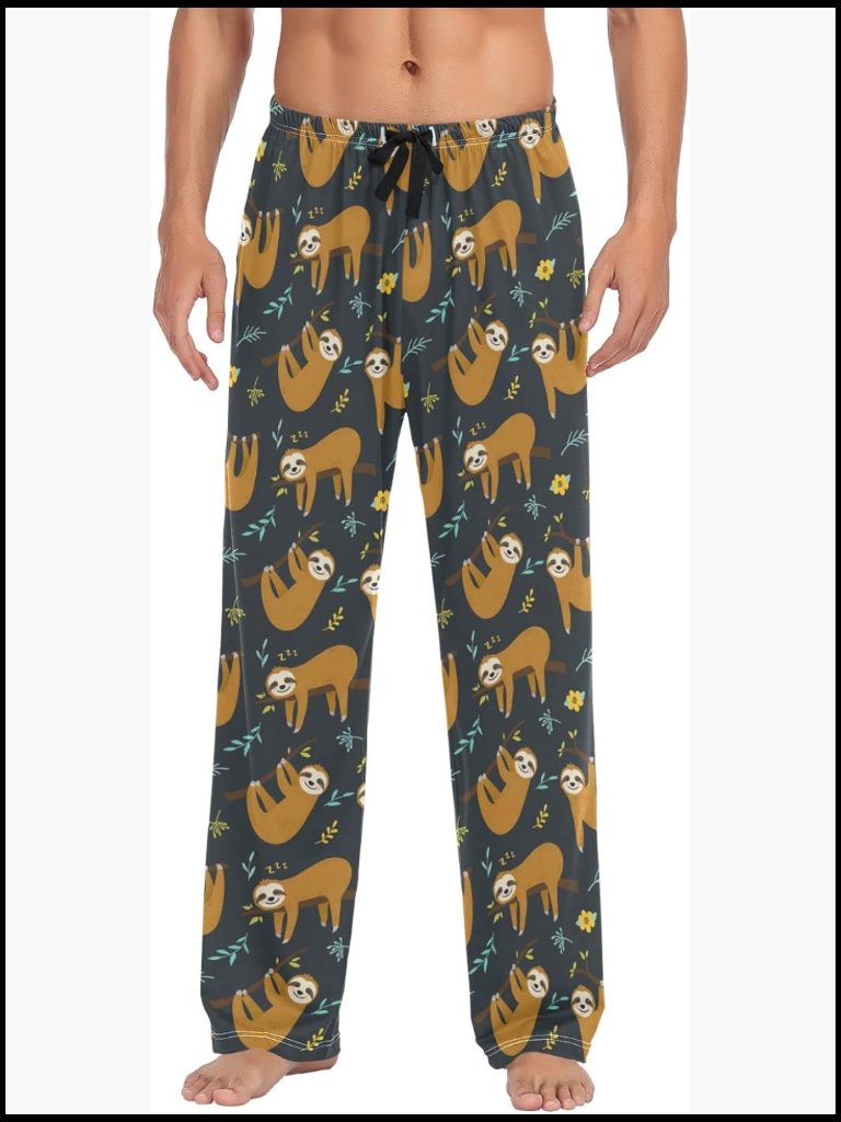 Men's Pajama Pants With Pockets, Polyester Spandex Drawstring Lounge Bottoms
